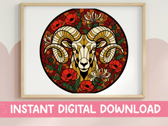 Aries Stained Glass Ram SVG for Graphics & T-Shirt Designs