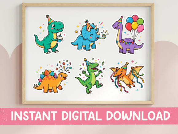 Birthday Dino Party Sticker Sheet SVG