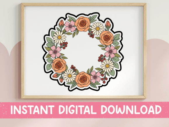 Boho Floral Wreath Sticker Design: Graphics for T-Shirt Designs