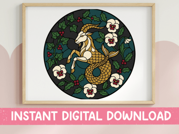 Capricorn Stained Glass Sea-Goat SVG