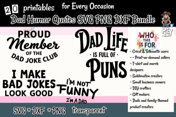 Dad Humor Quotes SVG PNG DXF Bundle