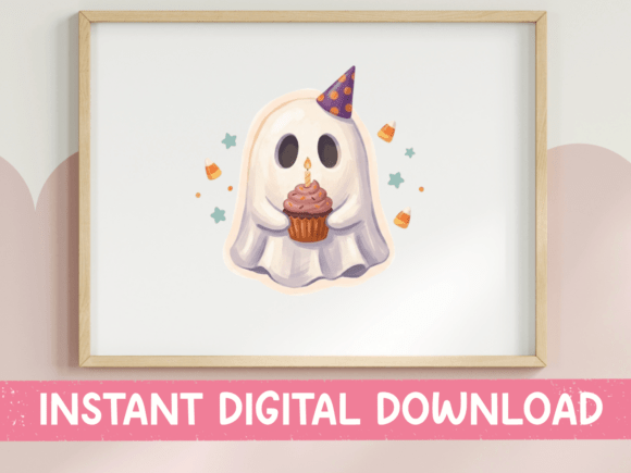 Ghost Birthday Cupcake Halloween Design Graphics